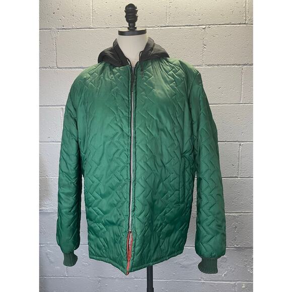 Vintage 70s Quilted Jacket Liner Forest Green Medium Bomber Jacket Work Wear - Picture 1 of 10
